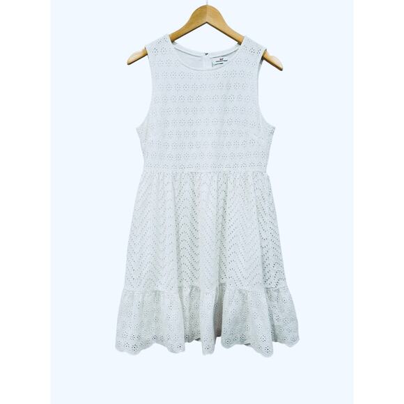 Vineyard Vines White Eyelet Ruffle Bottom Fit Flare Sleeveless Allamanda Dress 6 - Picture 6 of 12